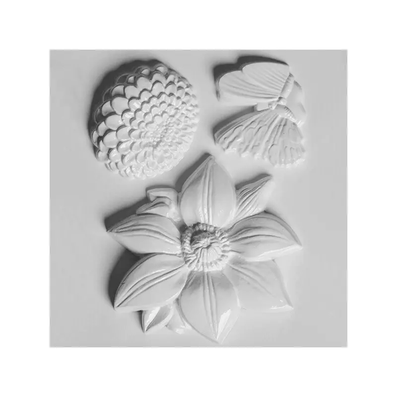 Hobbyművész műanyag öntőforma - virágok, pillangó, 3 db