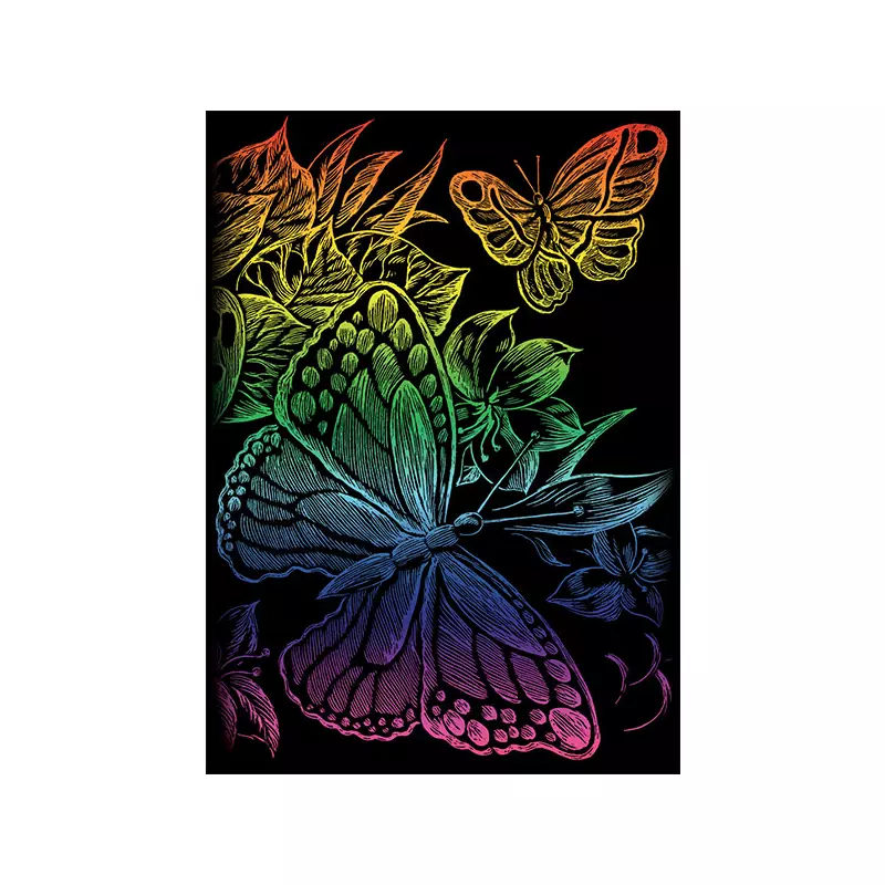 Karckép gravírozó készlet karctűvel, 12x18 cm - Pillangók, szivárvány