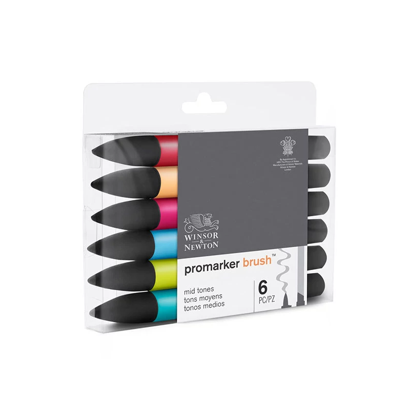 Promarker Brush kétvégű alkoholos ecsetfilc készlet - 6 db, mid tones