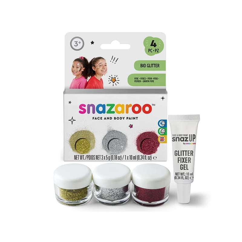 Snazaroo Bio Glitter Fine csillámpor készlet fixáló géllel