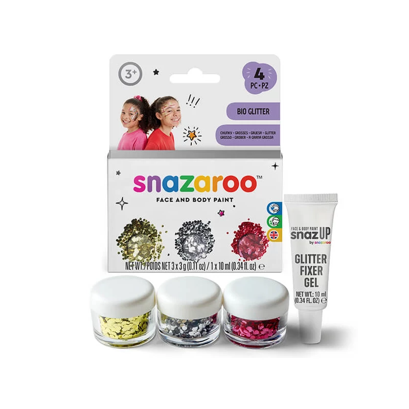 Snazaroo Bio Glitter Chunky flitter készlet fixáló géllel