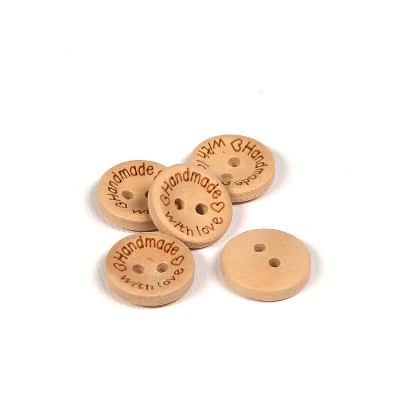 Fa gombok - Handmade with love, 1,5 cm, 5 db