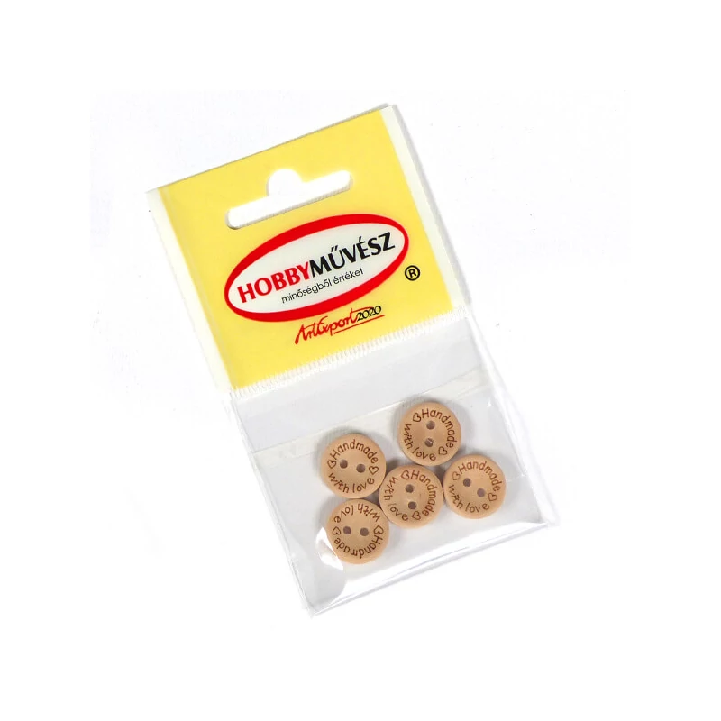 Fa gombok - Handmade with love, 1,5 cm, 5 db