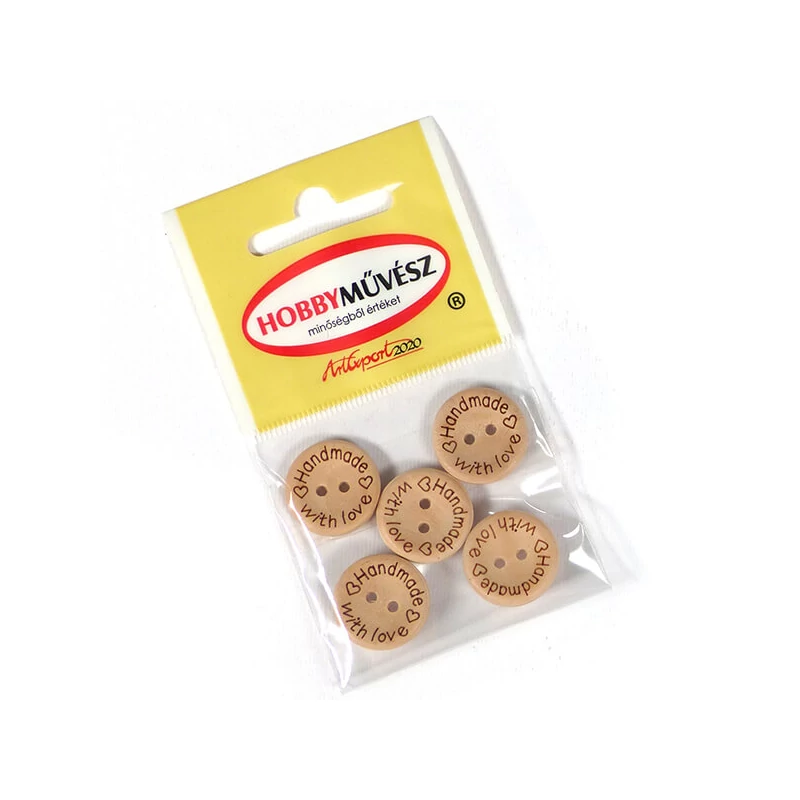 Fa gombok - Handmade with love, 2 cm, 5 db