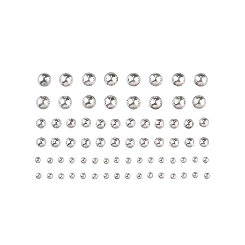 Öntapadós akril félgyöngyök, kerek, 72 db - ezüst, 3-5-7 mm