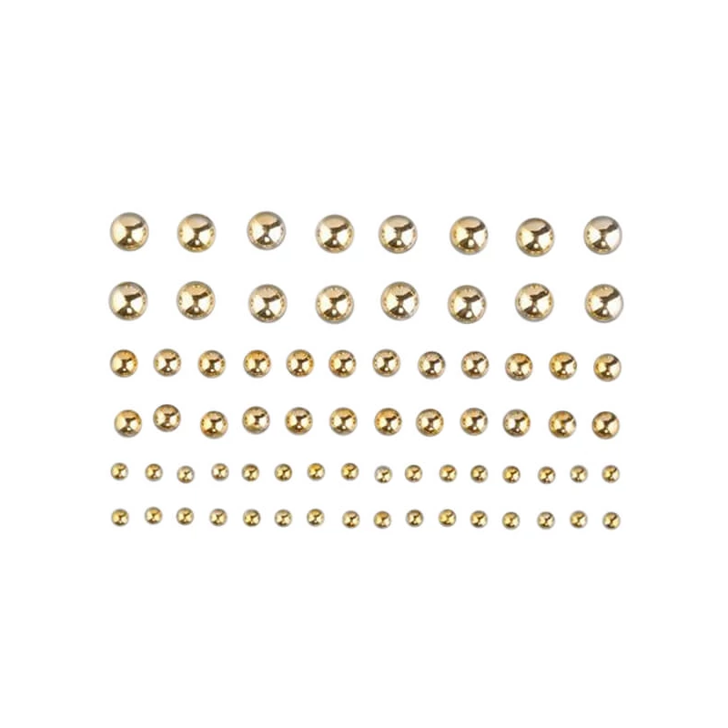 Öntapadós akril félgyöngyök, kerek, 72 db - arany, 3-5-7 mm