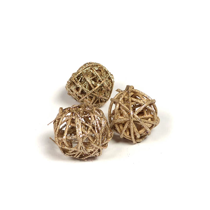Száraztermés - Vesszőlabda, natúr pezsgő csillámos, 3 cm, 3 db