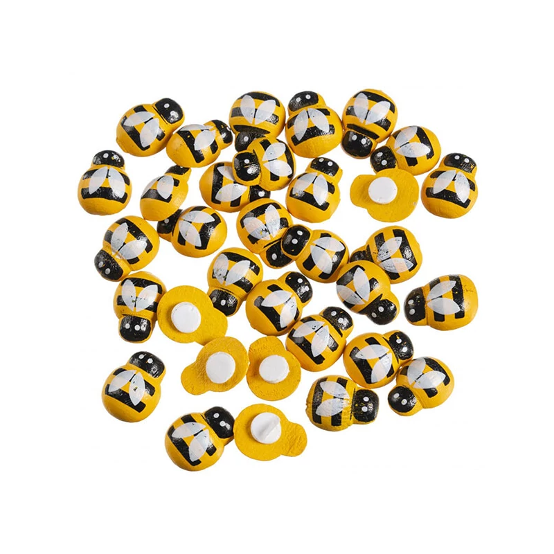 Színes fafigurák, öntapadós - méhecskék csomagban, 12x15 mm, 30 db