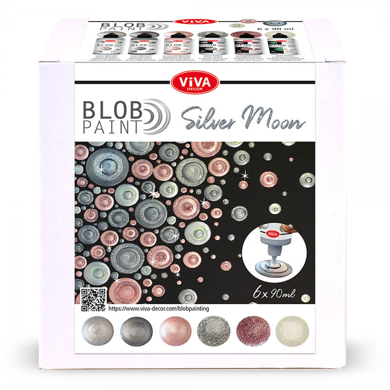 Pöttyöző festék készlet, Blob paint, 6x90 ml - Ezüst hold