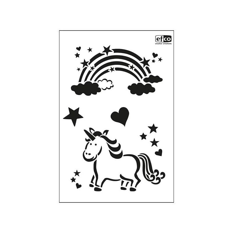 Stencil, 21x30 cm - Szivárvány és unikornis