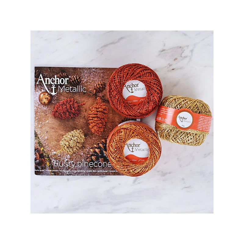 Horgolókészlet, Anchor Metallic - Tobozok, arany, réz, rozsda