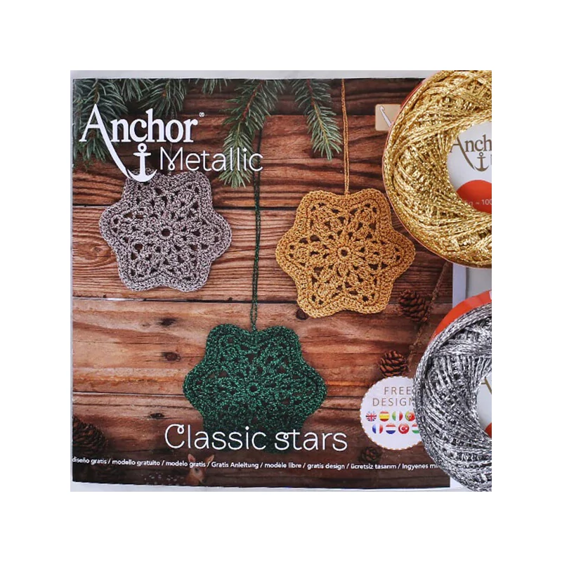 Horgolókészlet, Anchor Metallic - Csillagok, arany, antikezüst, zöld,