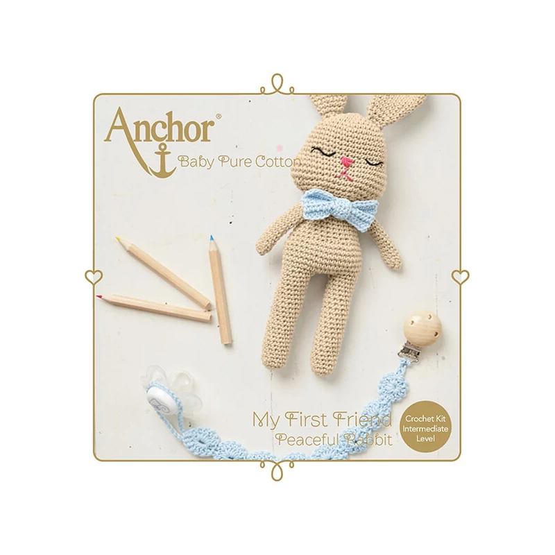 Horgolókészlet, Anchor Baby Pure Cotton Amigurumi figura - Békés nyuszi és cumiőr