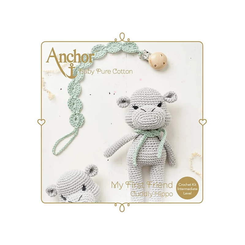 Horgolókészlet, Anchor Baby Pure Cotton Amigurumi figura - Bújós víziló és cumiőr