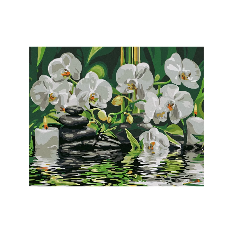 Számozott kifestő készlet, feszített vásznon, 40x50 cm - Nyugalom az orchideák közelében