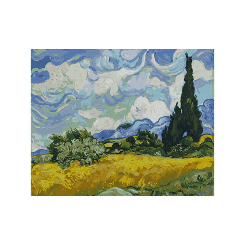 Számozott kifestő készlet, feszített vásznon, 40x50 cm - Van Gogh: Zöld búzamező ciprussal