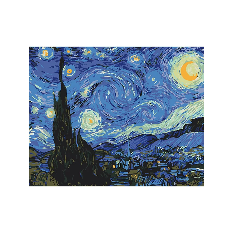 Számozott kifestő készlet, feszített vásznon, 40x50 cm - Van Gogh: Csillagos éj