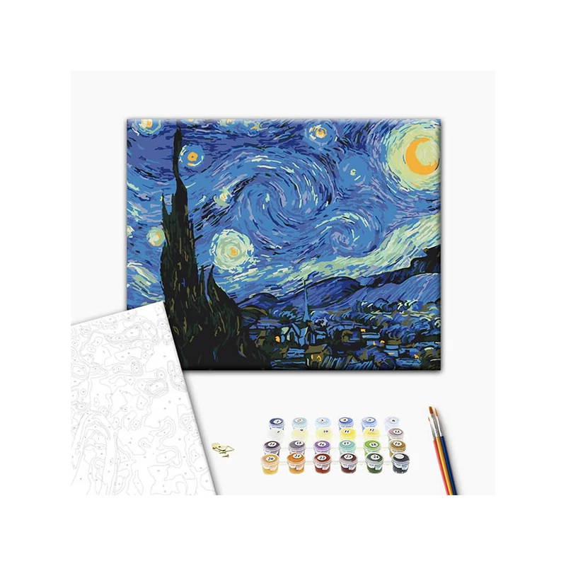 Számozott kifestő készlet, feszített vásznon, 40x50 cm - Van Gogh: Csillagos éj