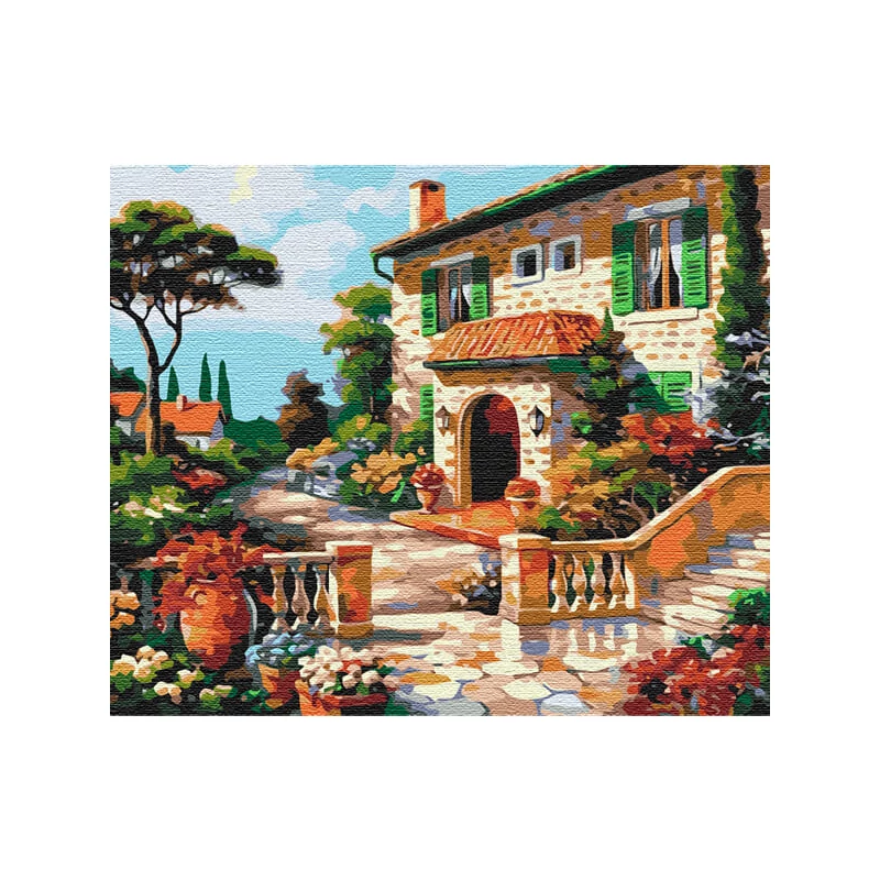 Számozott kifestő készlet, feszített vásznon, 40x50 cm - Napfényes utca