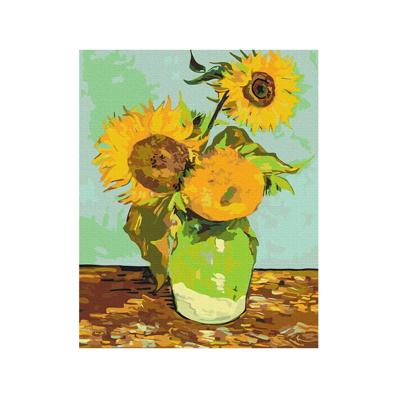 Számozott kifestő készlet, feszített vásznon, 40x50 cm - Van Gogh: Három napraforgó vázában