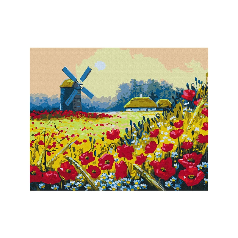Számozott kifestő készlet, feszített vásznon, 40x50 cm - Pipacs mező