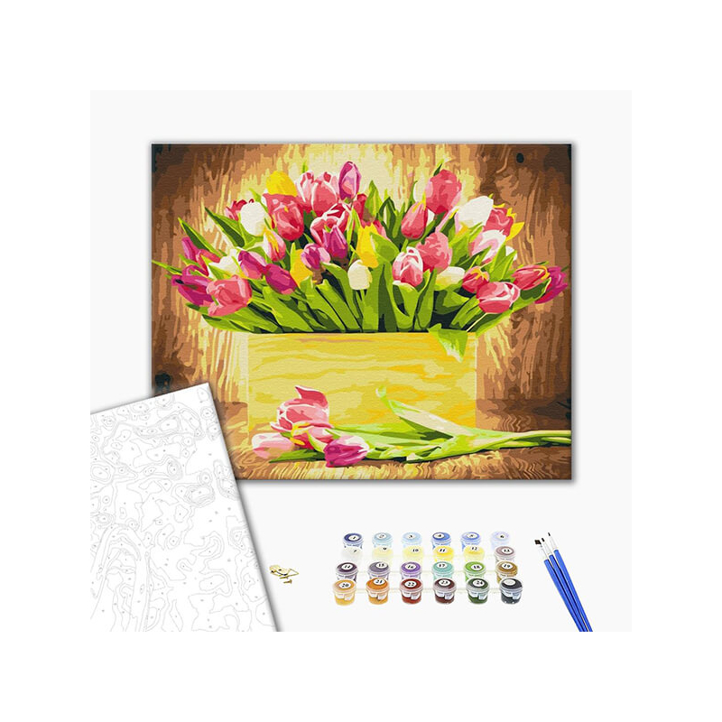 Számozott kifestő készlet, feszített vásznon, 40x50 cm - Ünnepi tulipánok