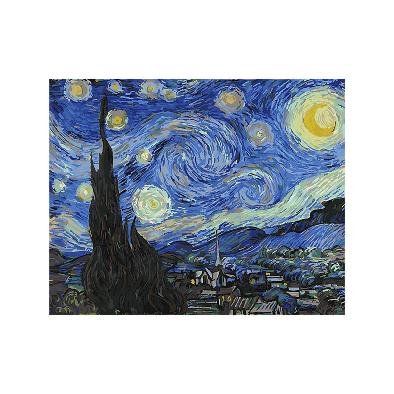 Számozott kifestő készlet, feszített vásznon, 40x50 cm - Van Gogh: Csillagos éj