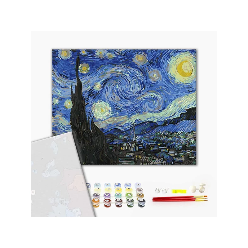 Számozott kifestő készlet, feszített vásznon, 40x50 cm - Van Gogh: Csillagos éj