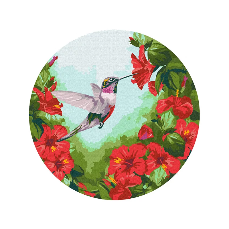 Számozott kifestő készlet, feszített vásznon, 30 cm - Virágos kolibri