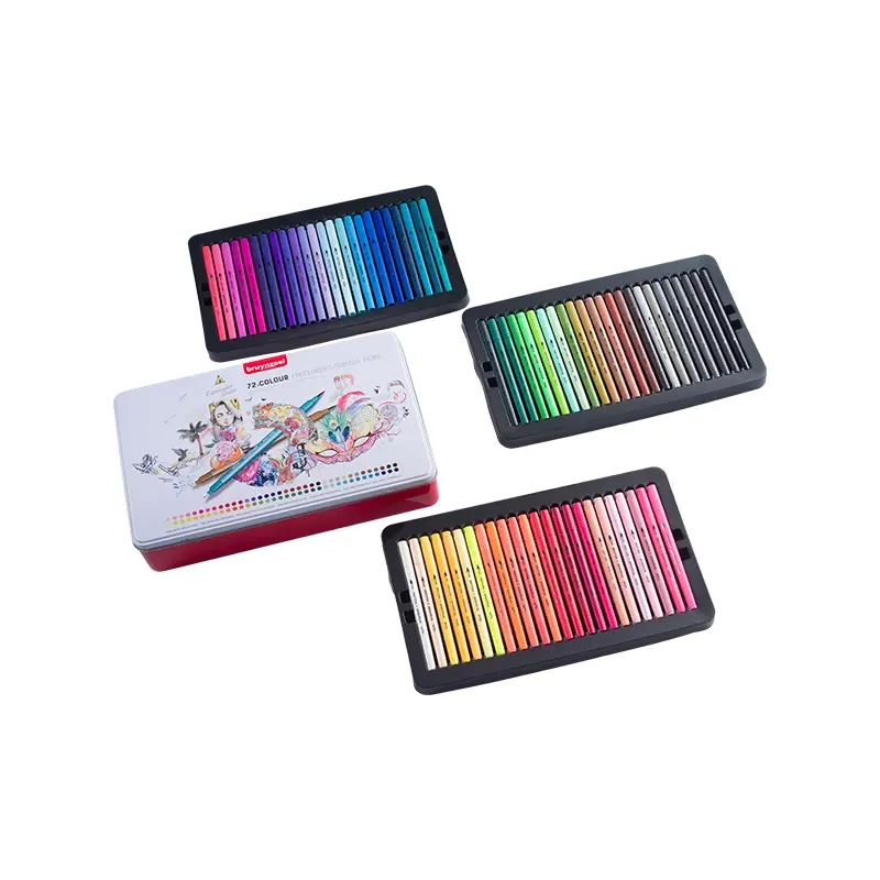 Bruynzeel Fineliner Brush pen kétvégű filctoll készlet - 72 db, fémdobozos