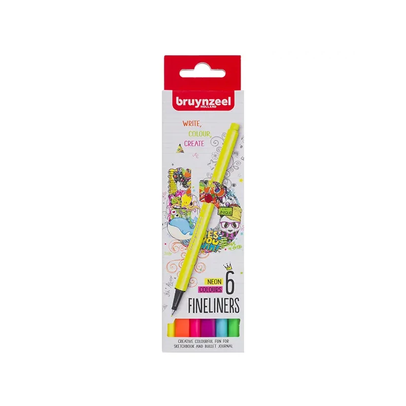 Bruynzeel Fineliner tűfilc készlet - 6 db, neon színek