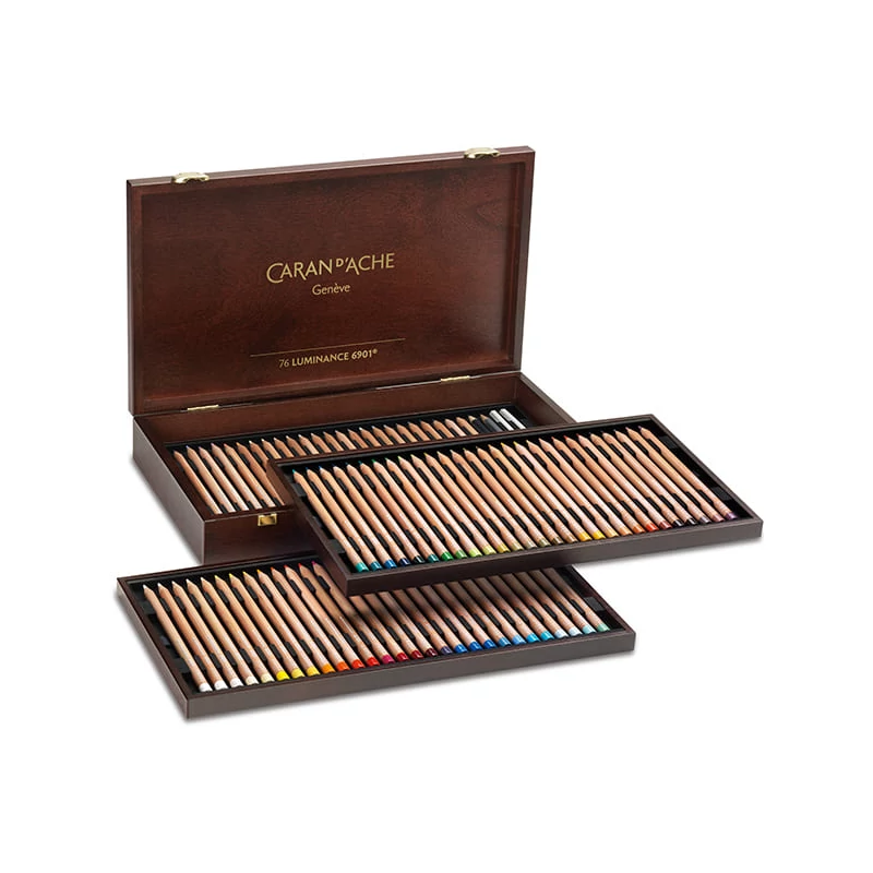 Caran d'Ache Luminance 6901 színesceruza készlet - 76 szín, 80 db + kiegészítők, fadobozos