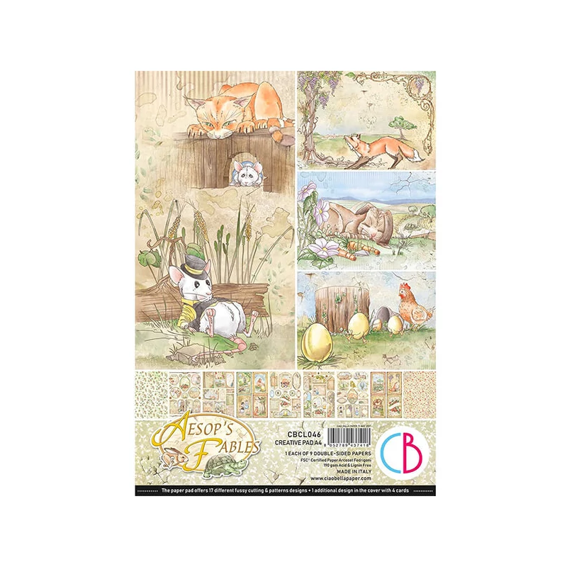 Ciao Bella scrapbook papírkészlet, A4, 9 ív - Ezópusz állatmeséi Creative Pad