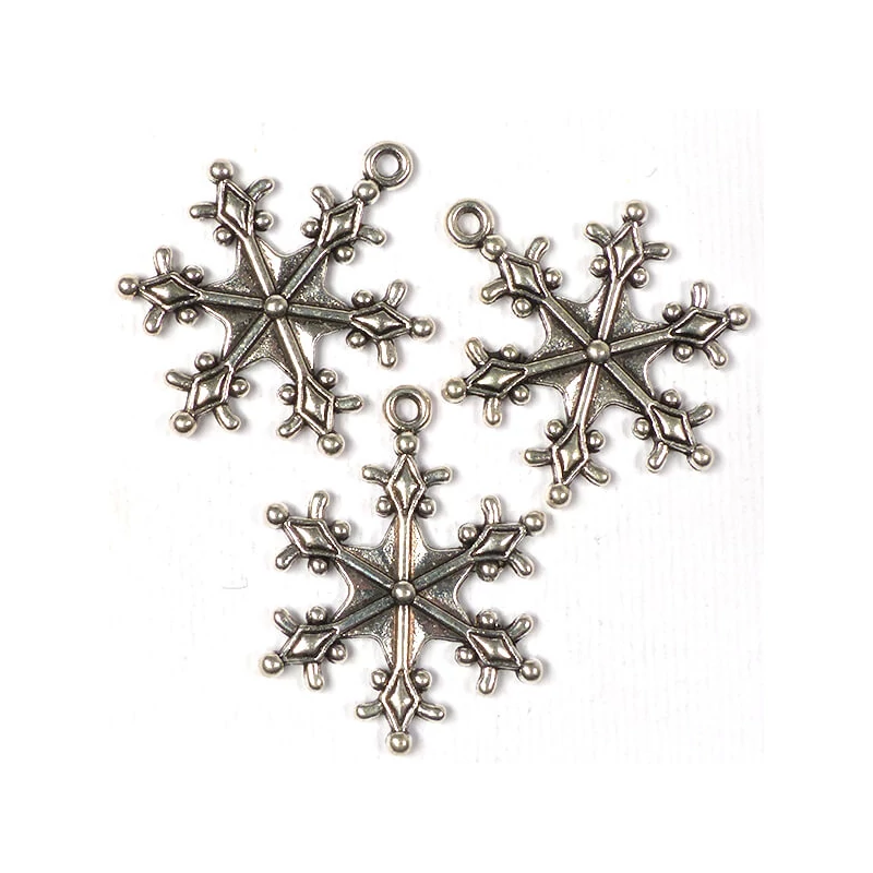 Charm fémdísz, 3 db - hópehely, 3D