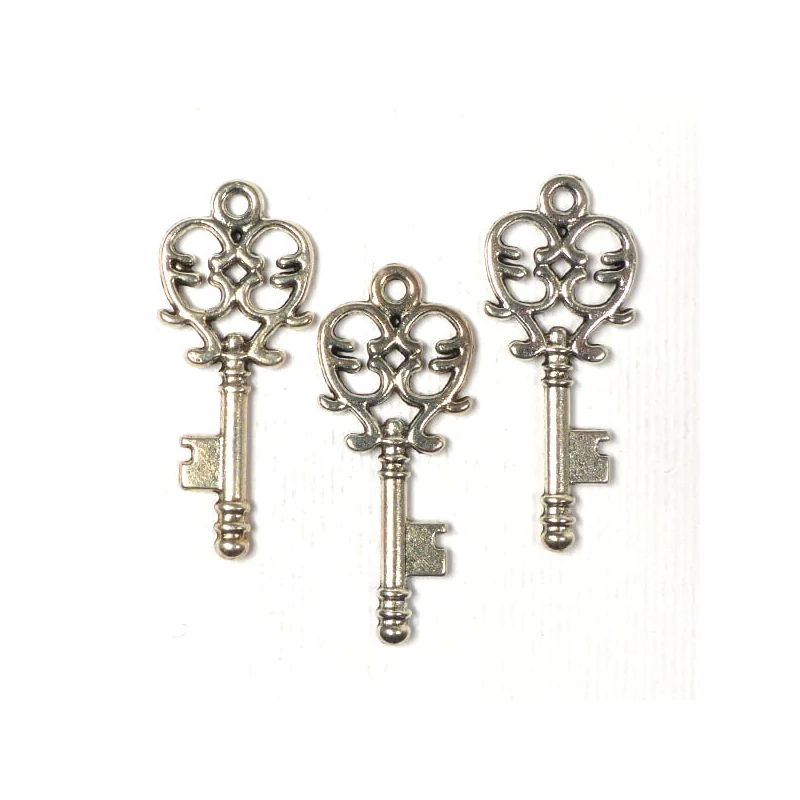 Charm fémdísz, 3 db - kulcs, indás, 3D