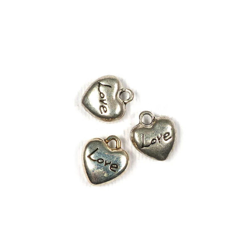Charm fémdísz, 3 db - love szív, 3D