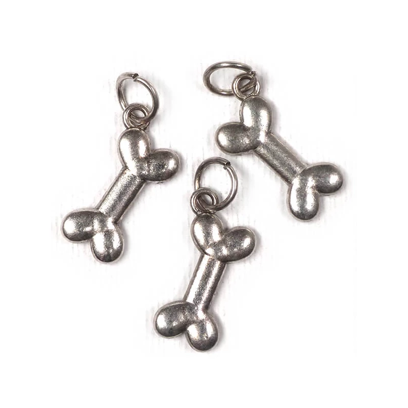 Charm fémdísz, 3 db - kutyacsont szerelőkarikával, 3D