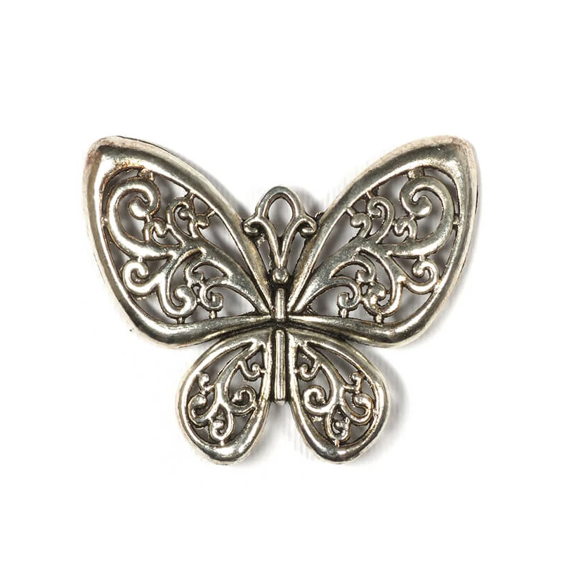 Charm fémdísz, 1 db - pillangó, 3D, indás, áttört