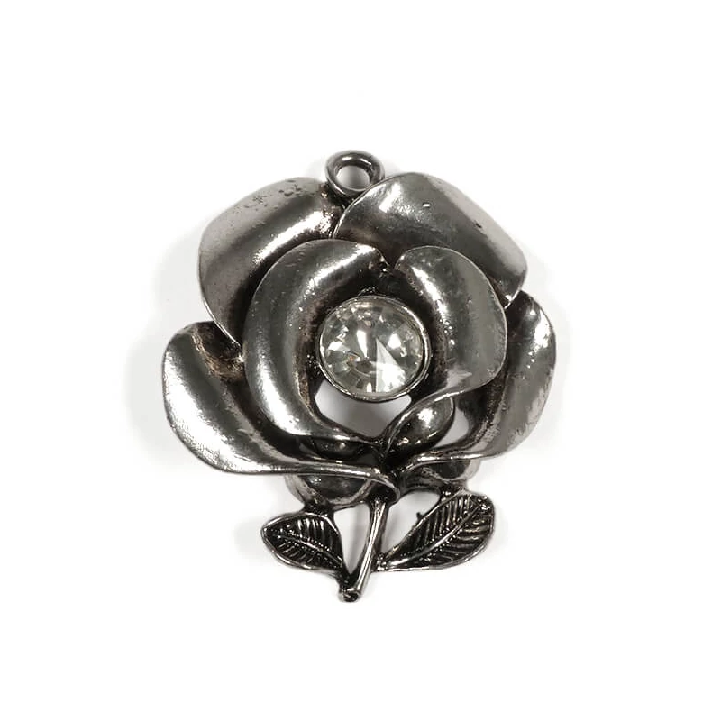 Charm fémdísz, 1 db - virág, köves