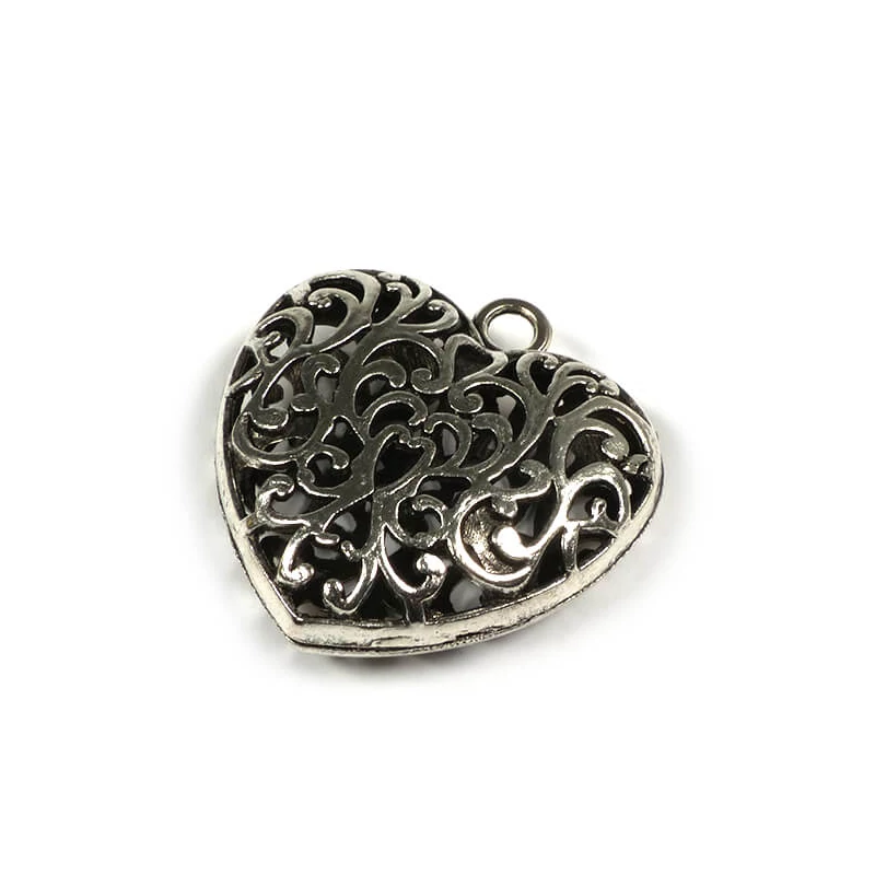 Charm fémdísz, 1 db - szív, 3D, áttört