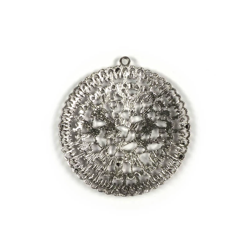 Charm fémdísz, 1 db - kerek, áttört, virágos, díszes