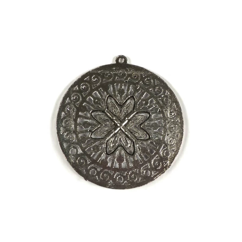 Charm fémdísz, 1 db - kerek, áttört, díszes