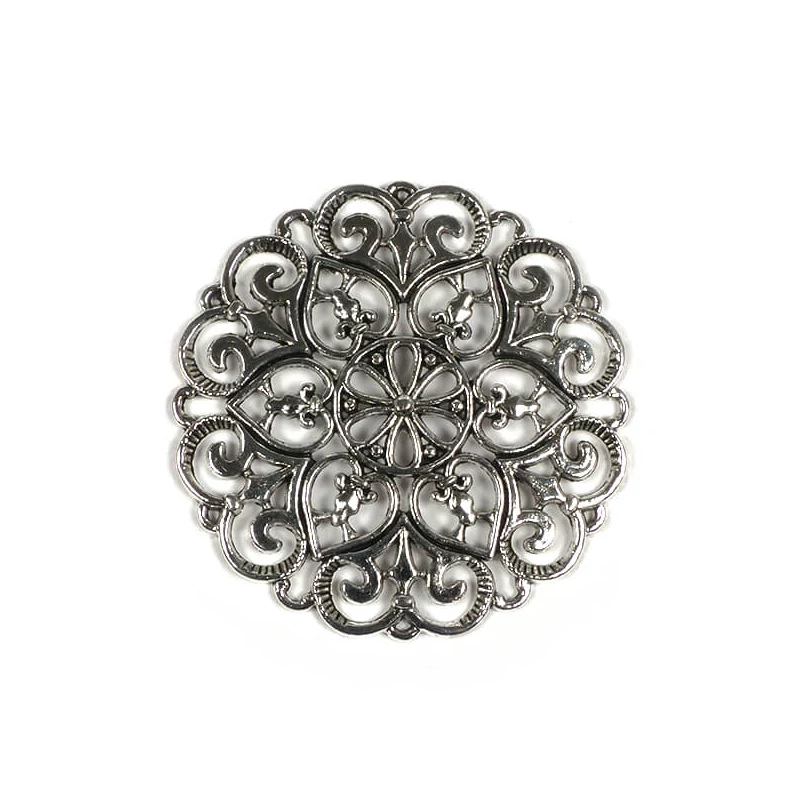 Charm fémdísz, 1 db - kerek, áttört, szíves