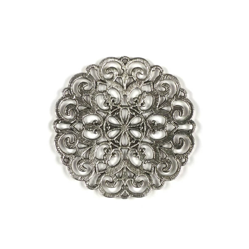 Charm fémdísz, 1 db - kerek, áttört, szíves