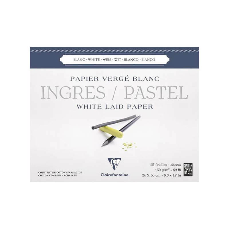 Clairefontaine Ingres papír tömb, 130 g, 25 lap, fehér - 24x30 cm