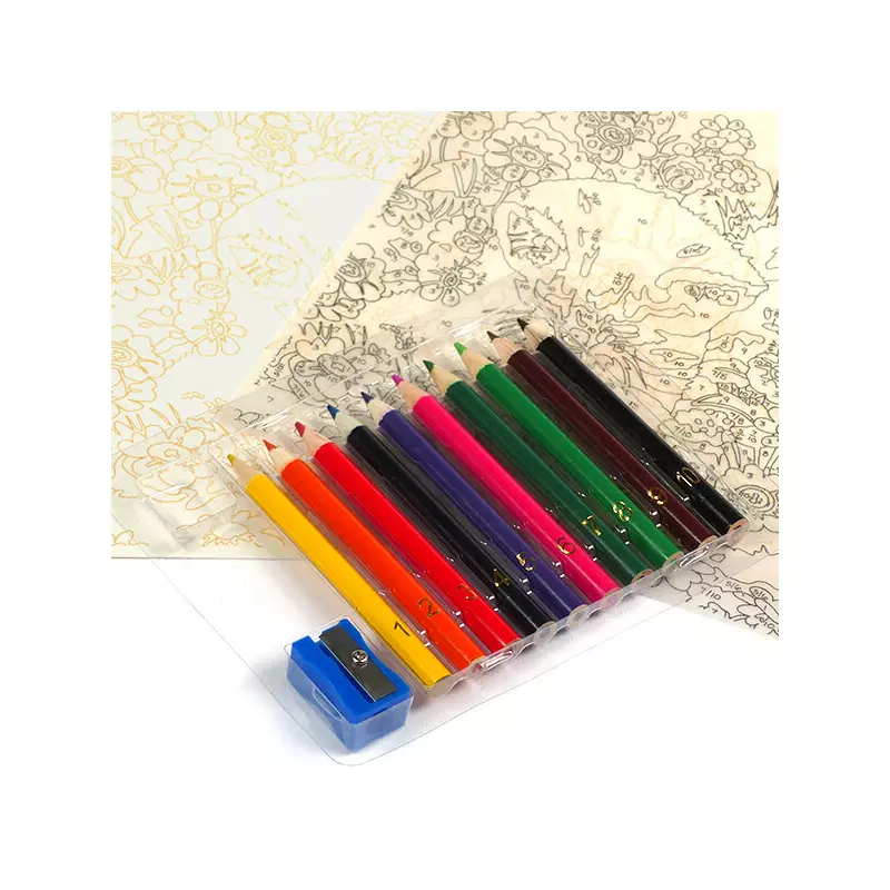 Számozott színező készlet, színesceruzák+hegyező, 22x30 cm - Bagoly