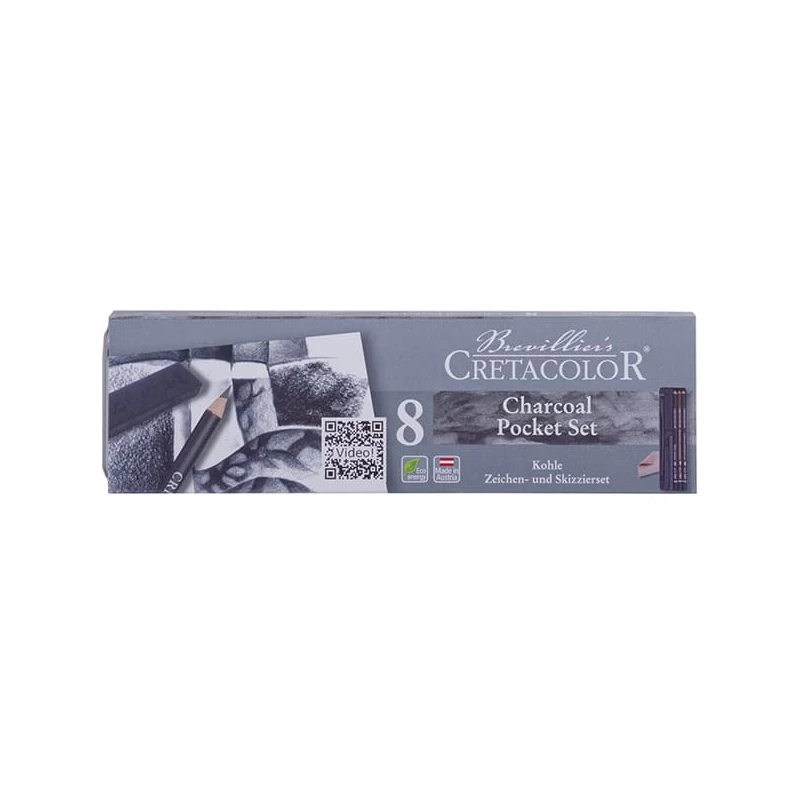 Cretacolor Charcoal Pocket Set szén rajzkészlet, 8 db-os, fémdobozos