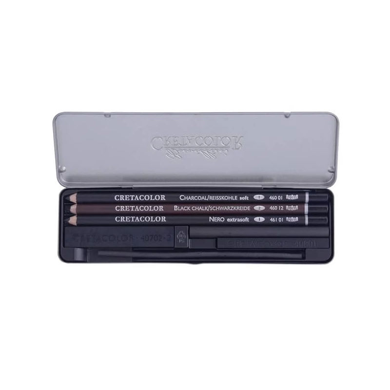 Cretacolor Charcoal Pocket Set szén rajzkészlet, 8 db-os, fémdobozos