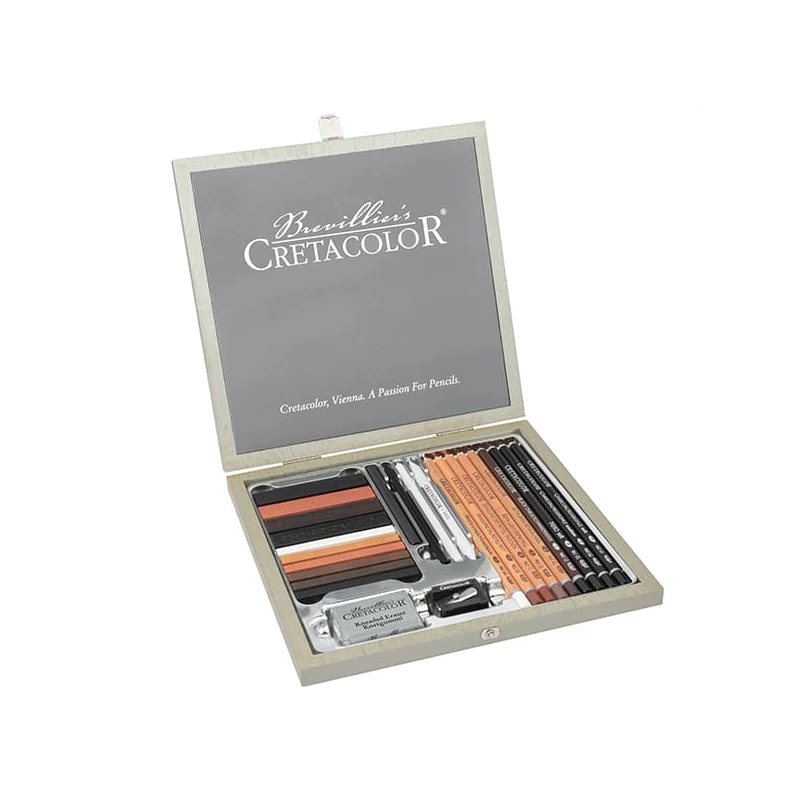 Cretacolor Passion Box rajz- és vázlatkészlet, 25 db-os, fadobozos
