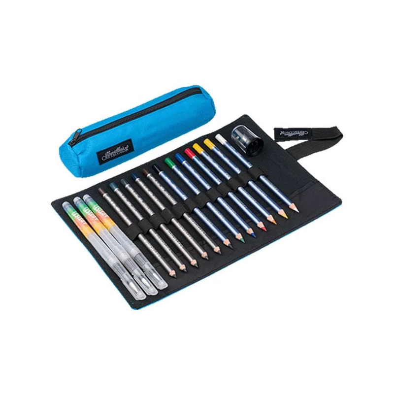 Cretacolor Pencil Wrap Set rajzkészlet feltekerhető vászon tartóban - Aqua, 17 db-os